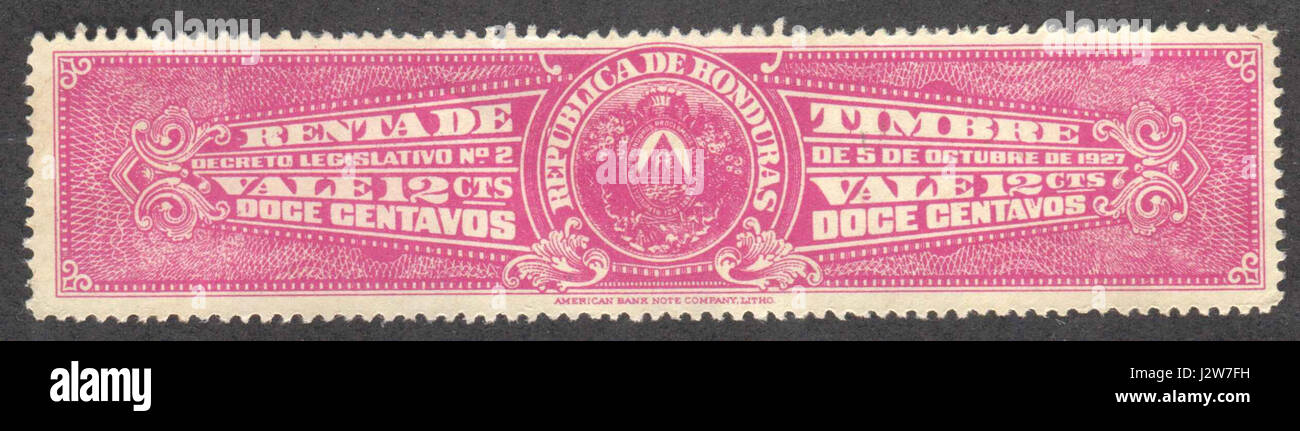 1927 12c Renta de Timbre revenue stamp of Honduras Stock Photo
