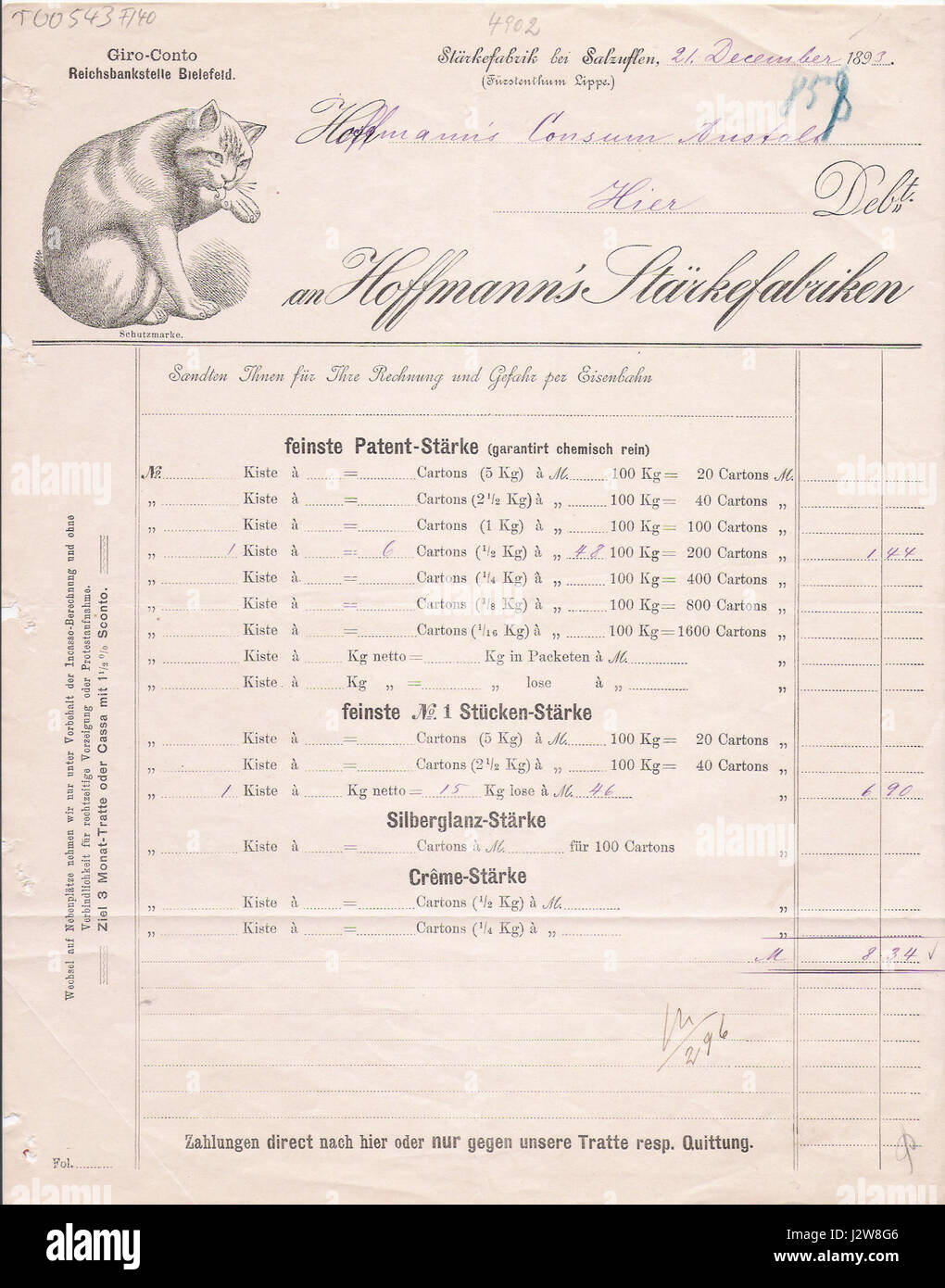 114111-HSF-Rechnung 1893 Stock Photo