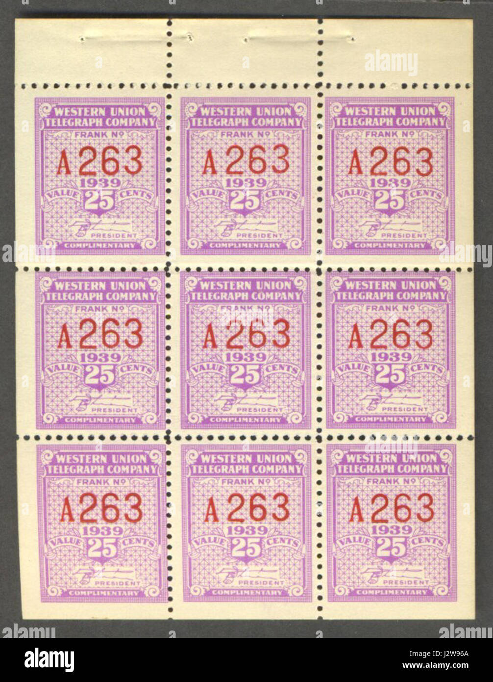 1939 Western Union telegraph stamp pane Stock Photo