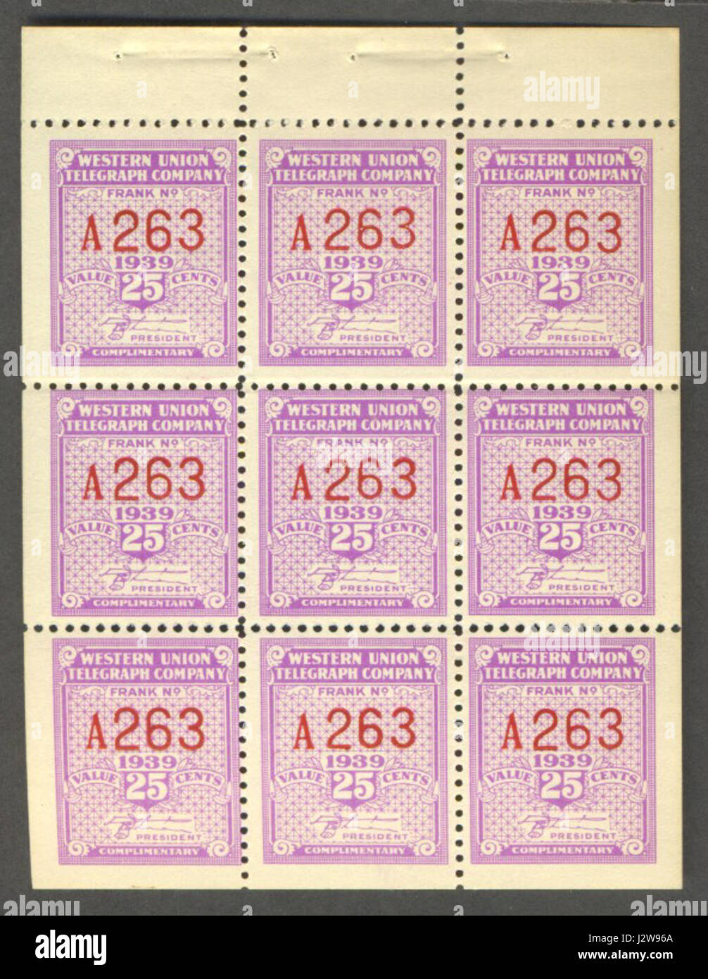 1939 Western Union telegraph stamp pane Stock Photo Alamy