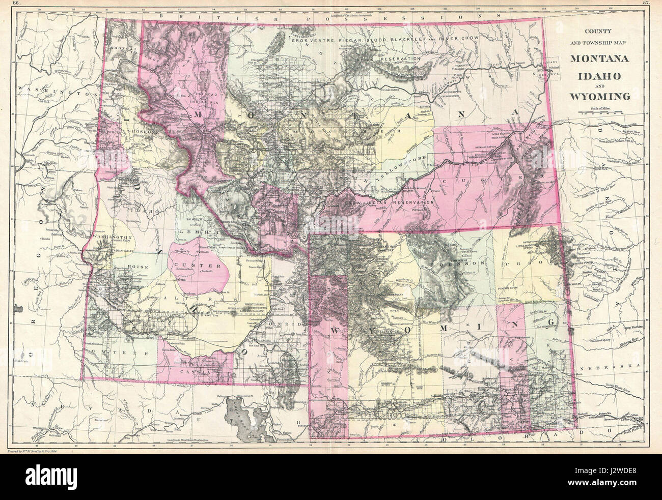 1884 Bradley Map of Montana, Wyoming and Idaho - Geographicus - MTWYID-bradley-1884 Stock Photo 