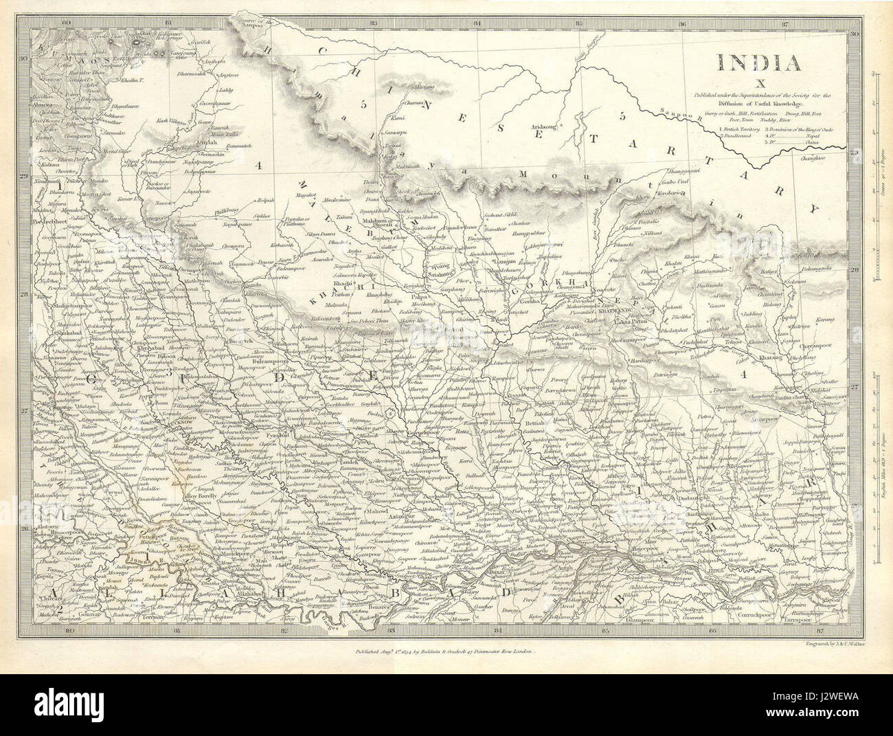 1834 S.D.U.K. Map of North India, Nepal, and Allahabad - Geographicus - IndiaX-sduk-1834 Stock Photo