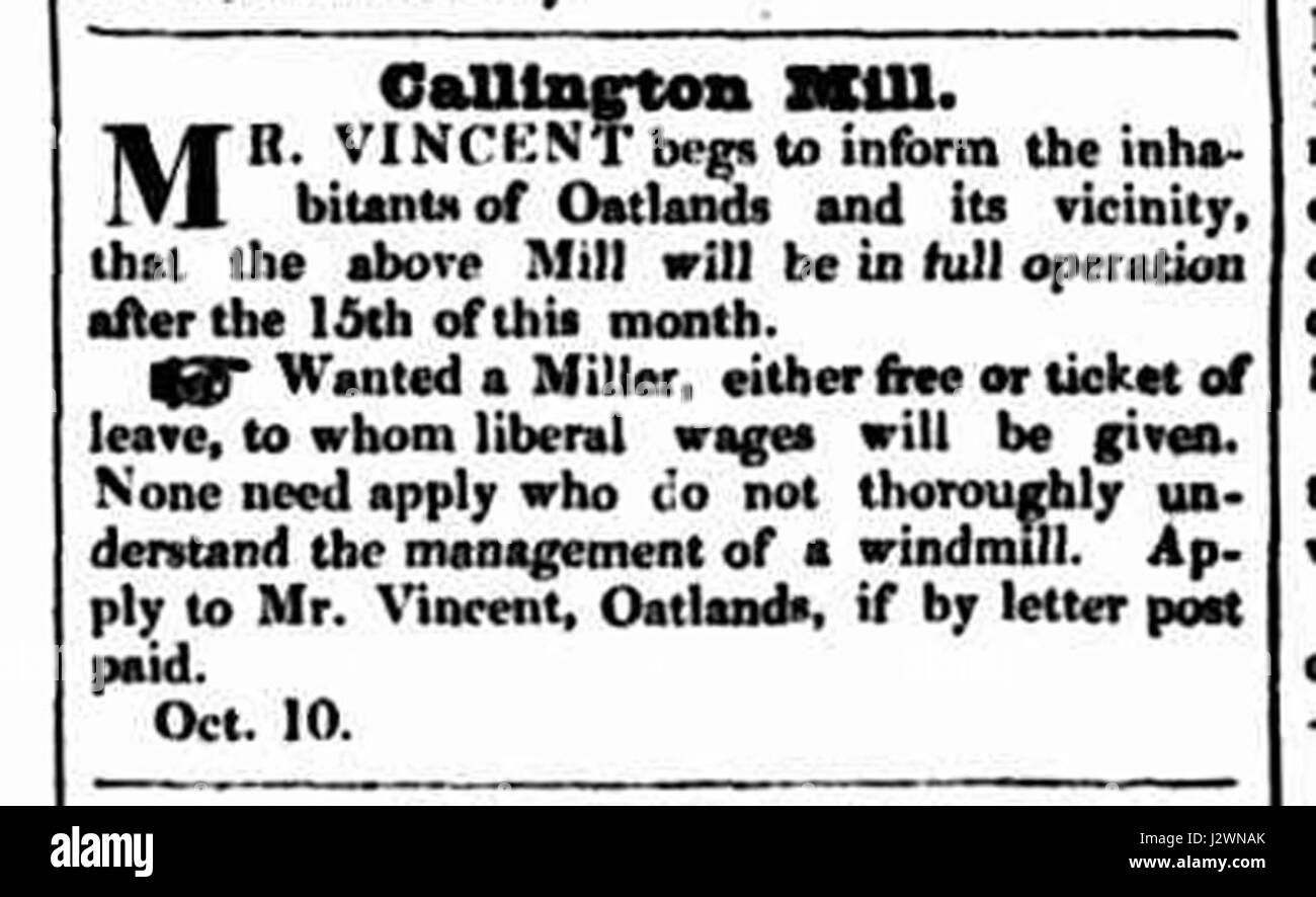 Callington Mill opening notice Stock Photo