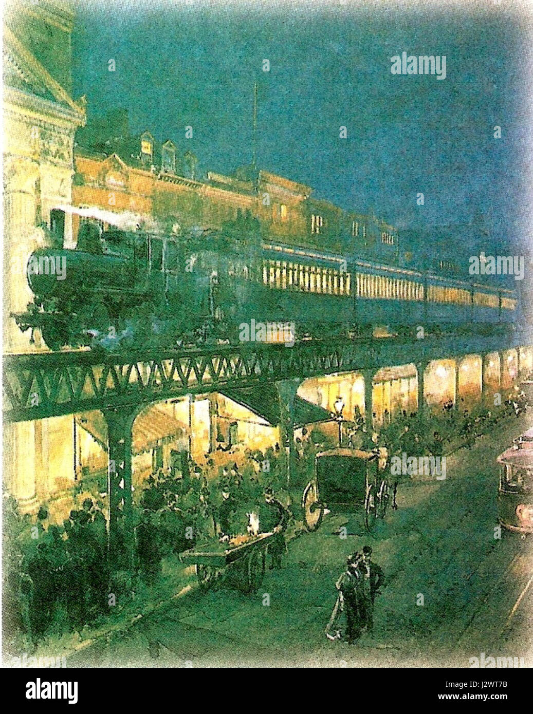 A historical photograph from 1895 depicting Bowery, New York, captured ...