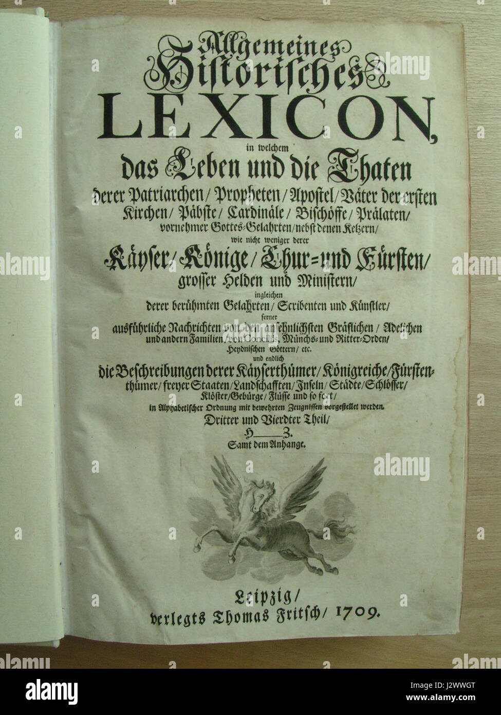 Allgemeines Historisches Lexicon - 1709 - Dritter und Vierdter Theil - Titelblatt - Stock Photo