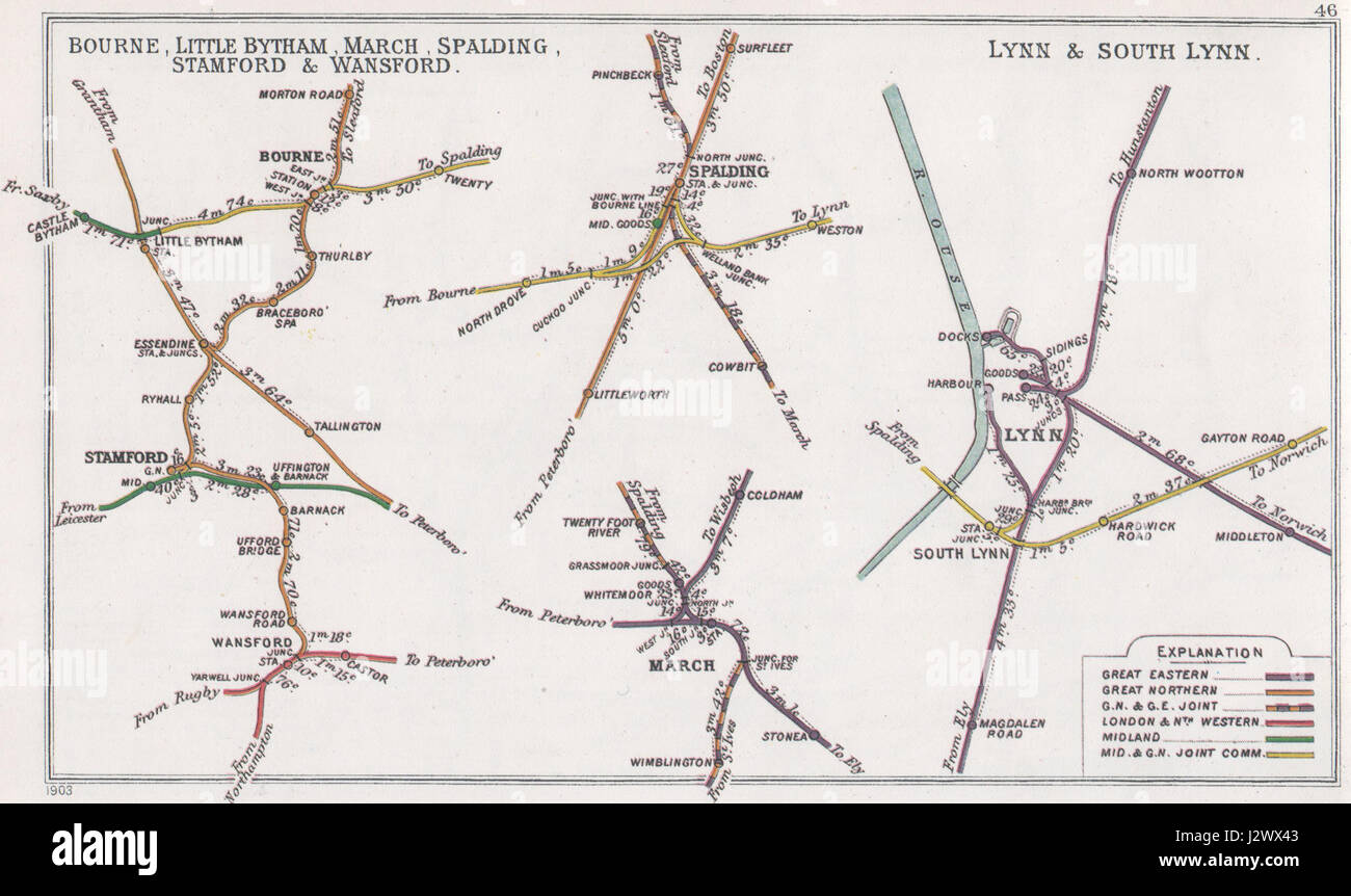 Bourne- Little Bytham- March- Spalding- Stamford & Wansford Lynn & South Lynn RJD 46 Stock Photo