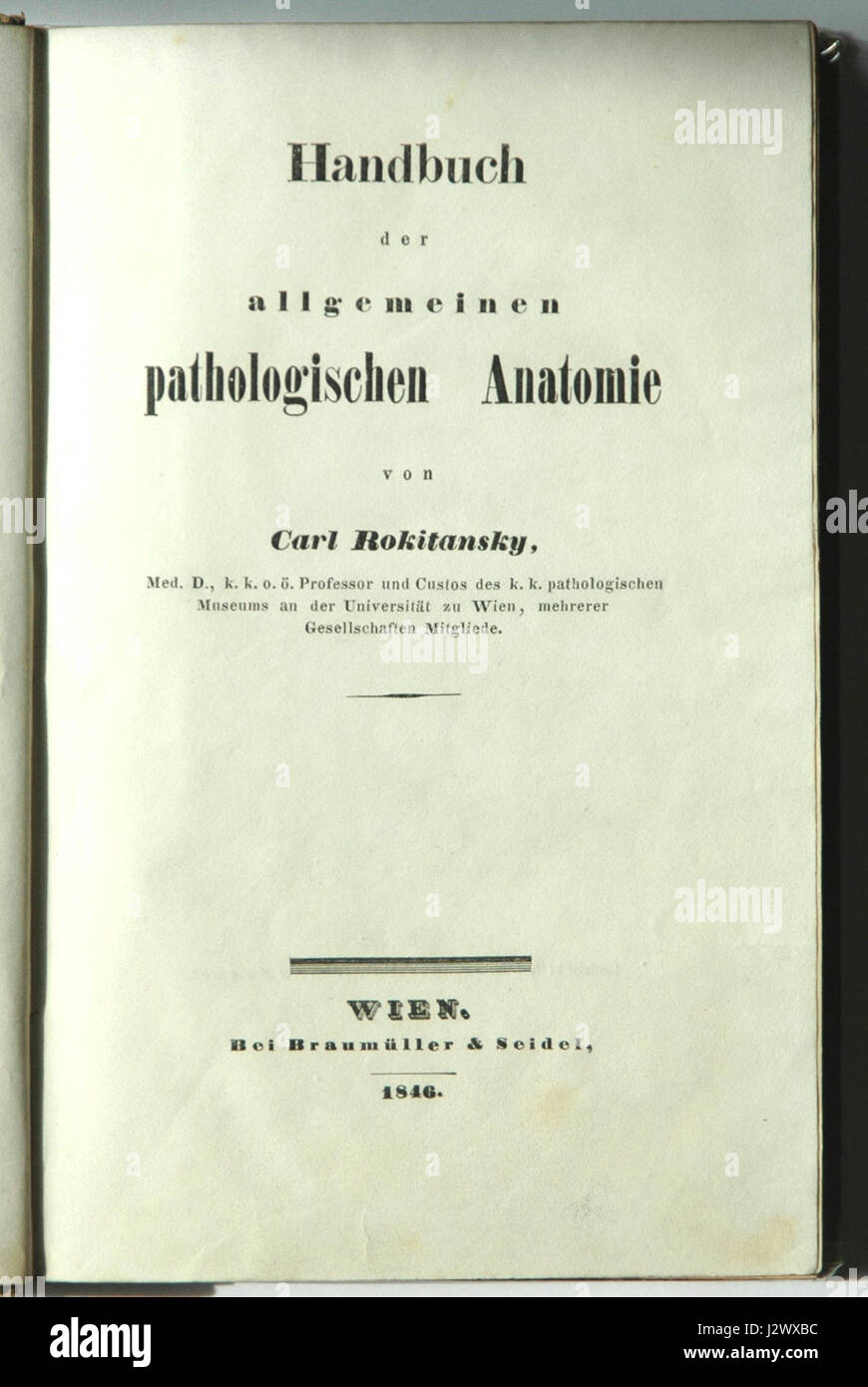 Carl Rokitansky Handbuch der allgemeinen pathologischen Anatomie Stock Photo