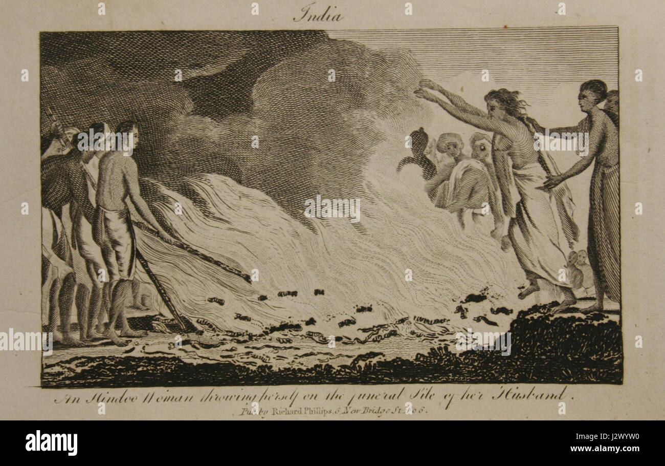An Hindoo Woman throwing herself on the funeral pyre of her Husband