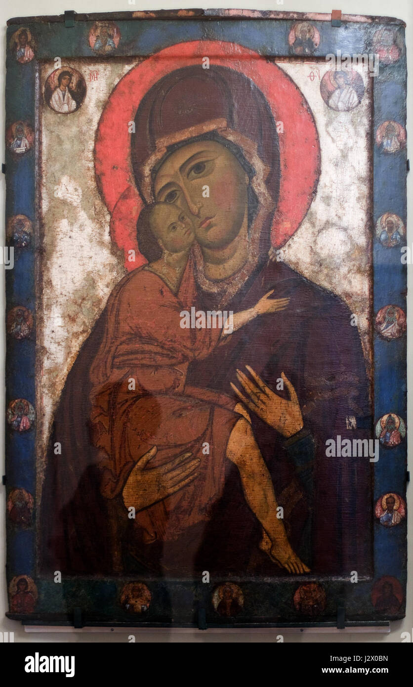 The Belozerskaya icon is an important religious artifact, notable for its historical and spiritual significance in Russian Orthodox Christianity, dating back to the medieval period. Stock Photo