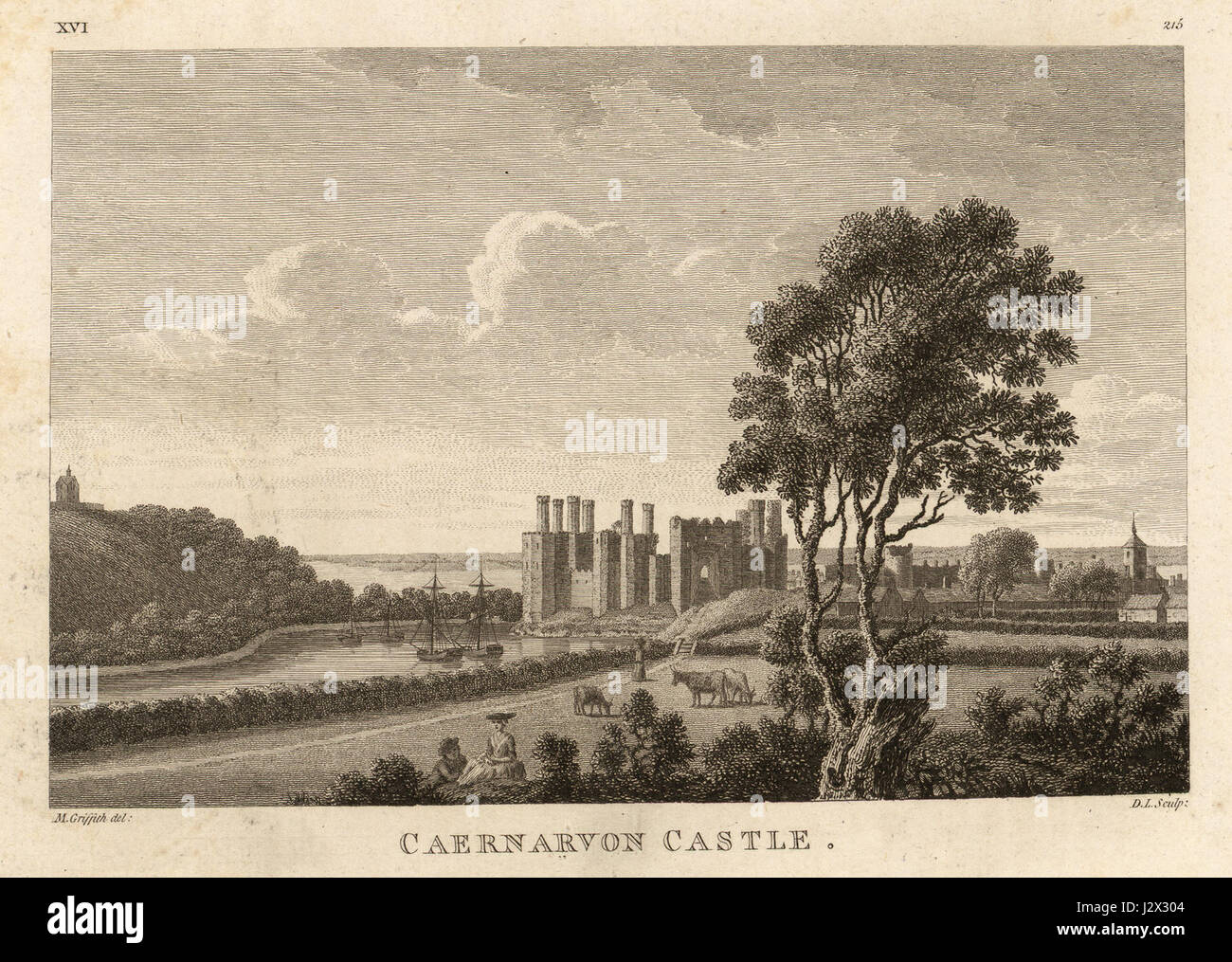 Caernarvon Castle by Moses Griffith Stock Photo