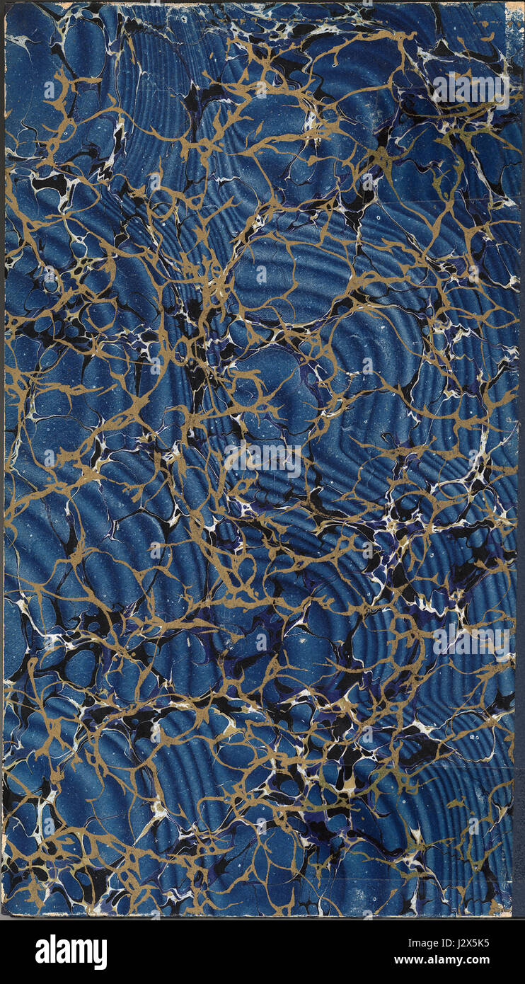 Blue and golden paper marbling, book back cover, Germany, around 1880 Stock Photo