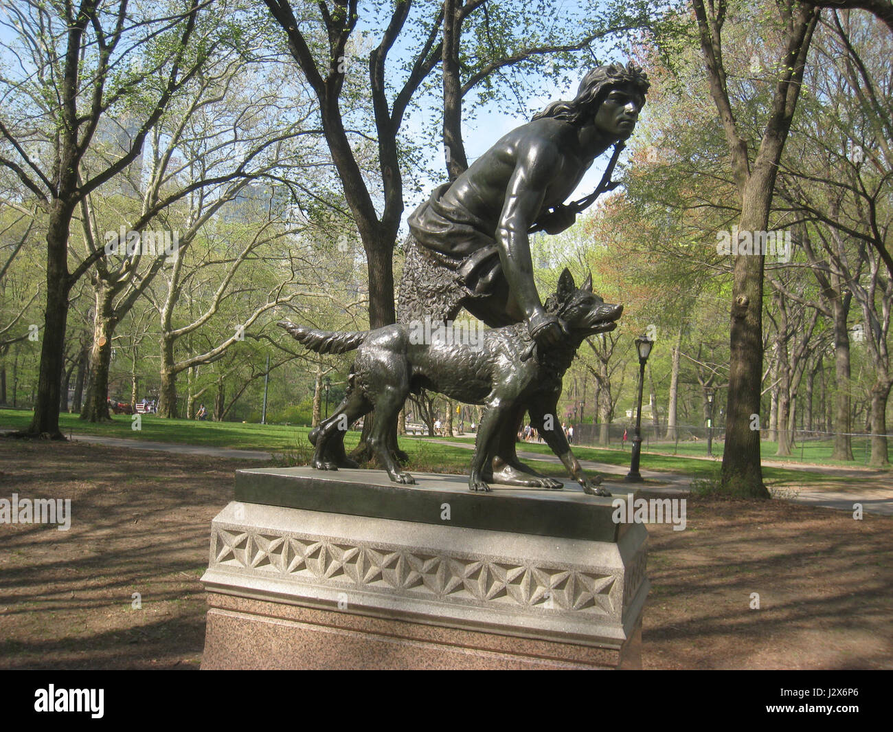 Central Park NYC - 'Indian Hunter' Statue by John Quincy Adams Ward - IMG 5710 Stock Photo