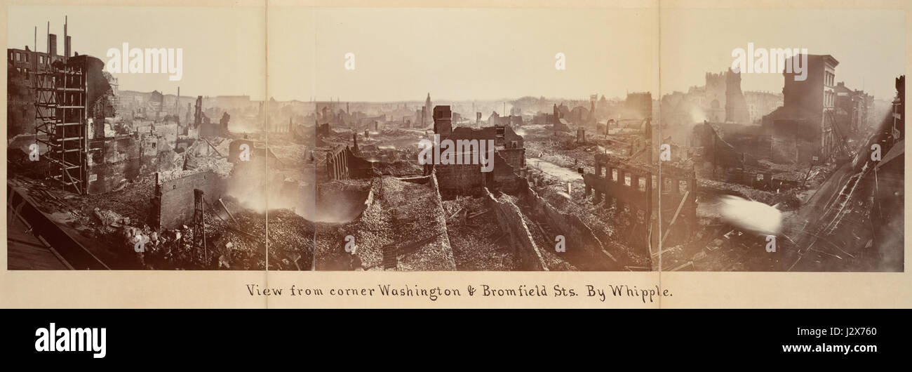 Boston Fire from Washington & Bromfield panoramic by Whipple, 1872 Stock Photo