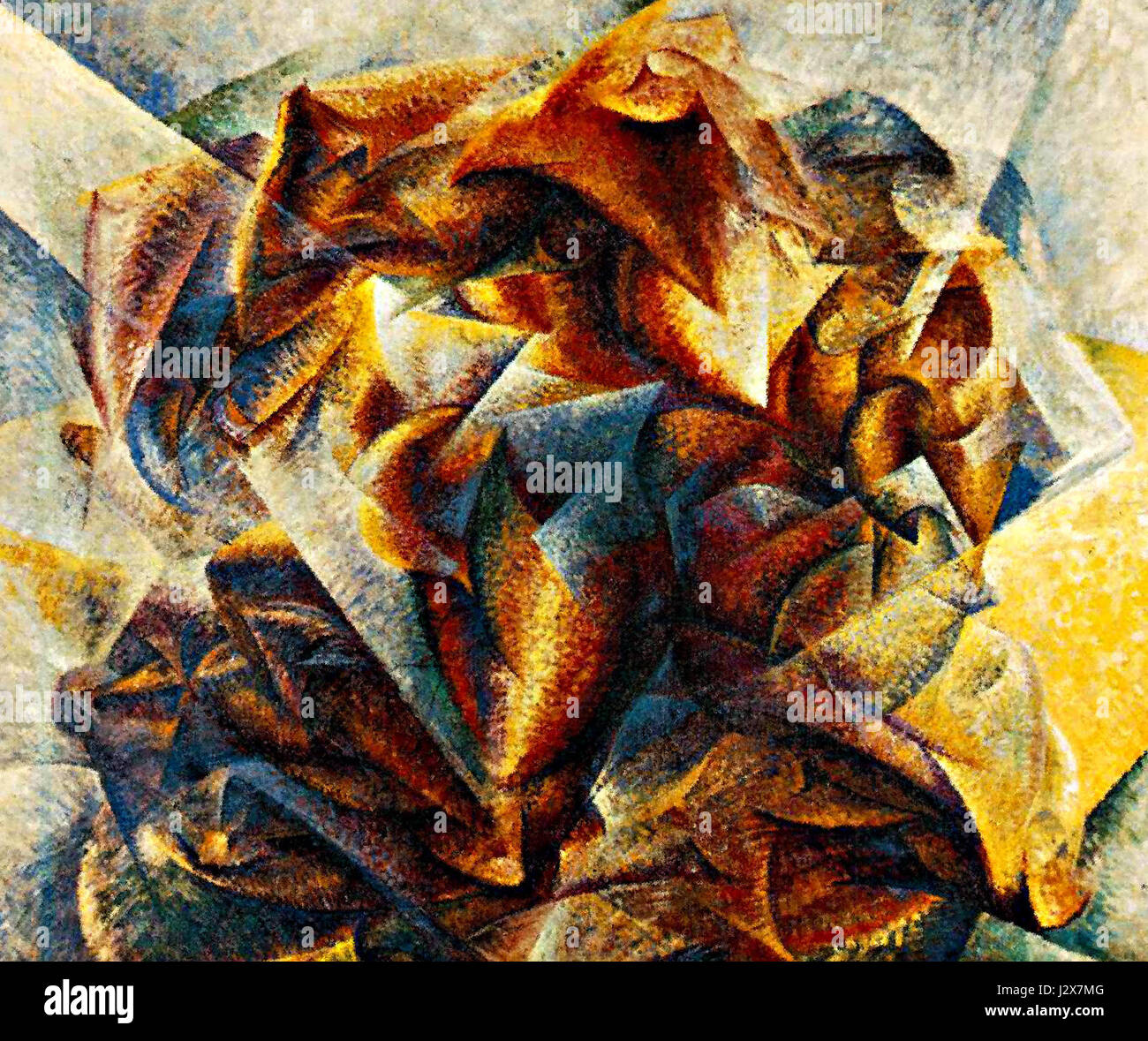 'Dynamism of a Soccer Player' by Umberto Boccioni explores the theme of motion through Futurist art, capturing the energy and motion of a soccer player in action. Stock Photo