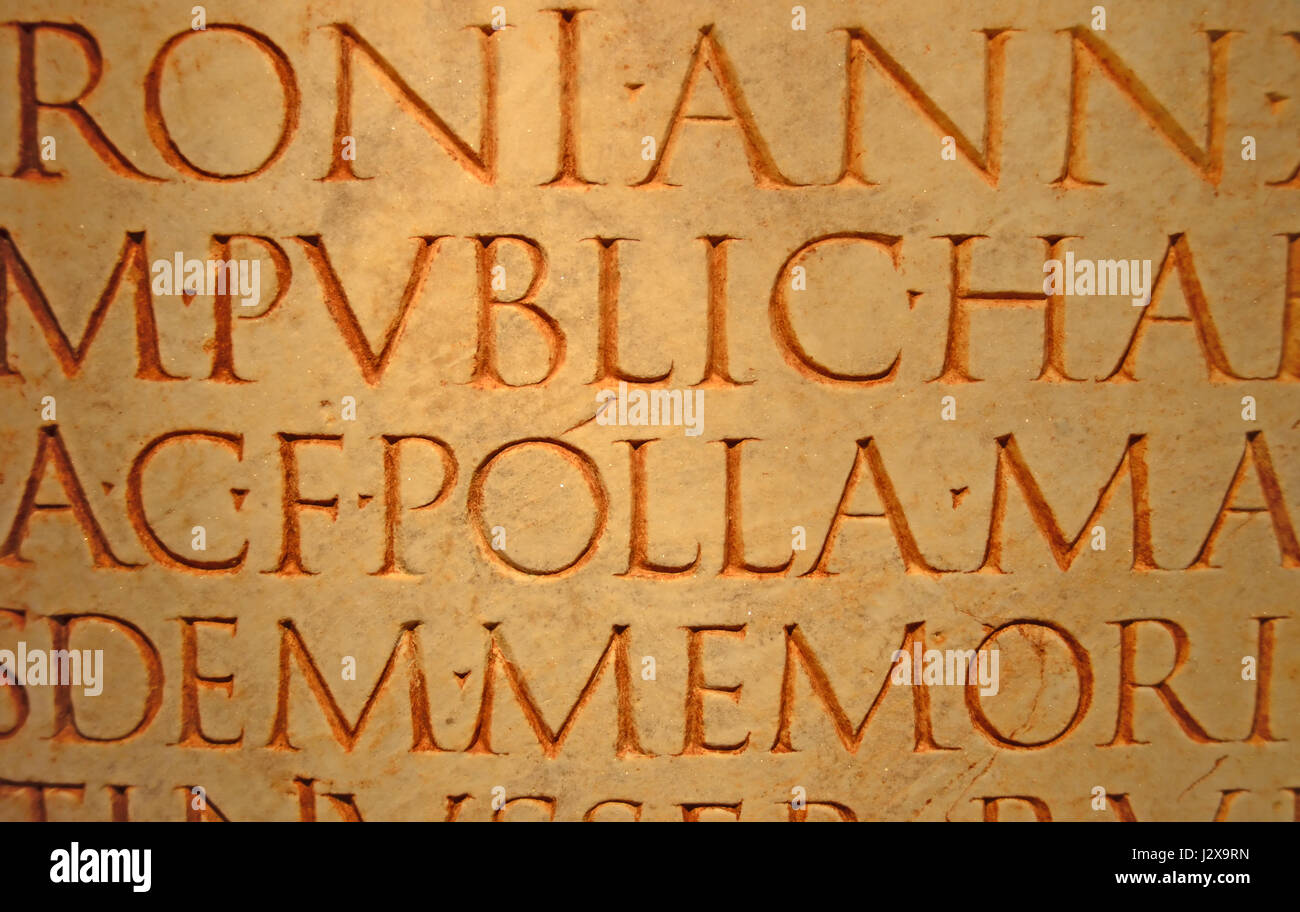 Ancient Roman text engraved in marble Stock Photo