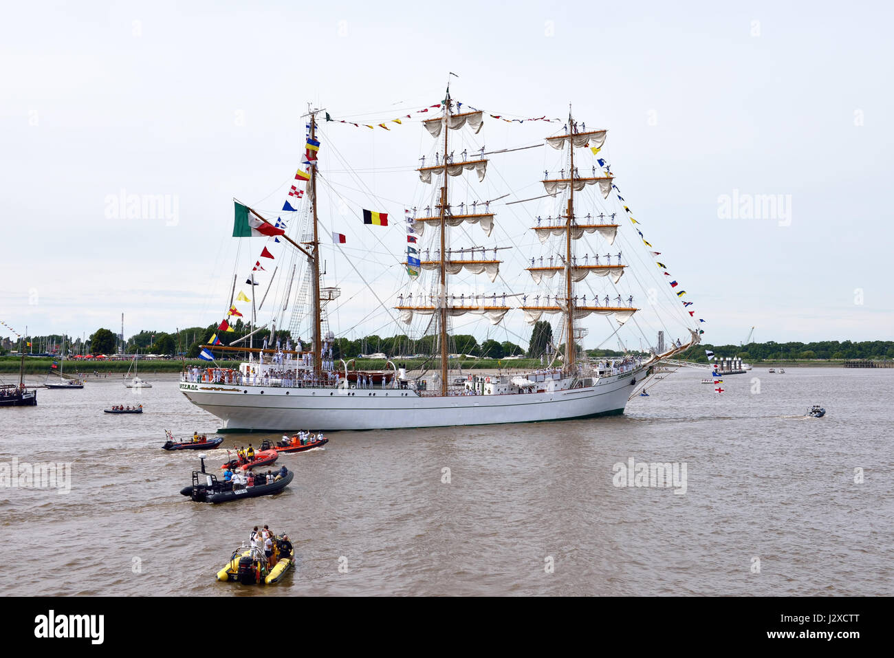 Mexican tall ship starts departure during last day of Tall Ships Races 2016 on July 10, 2016 in Antwerp, Belgium Stock Photo