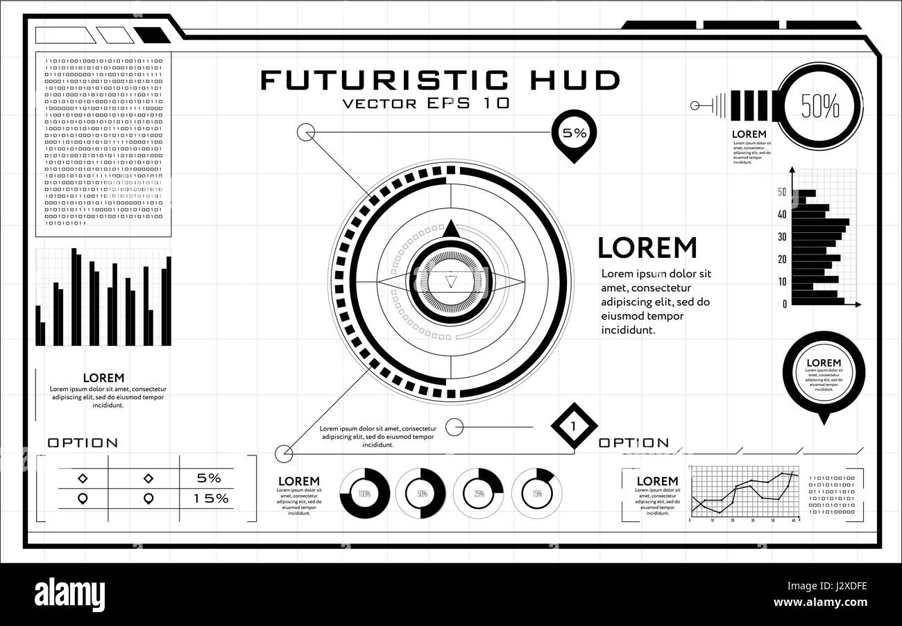 Vector Infographic report template made from lines and icons. Stock Vector