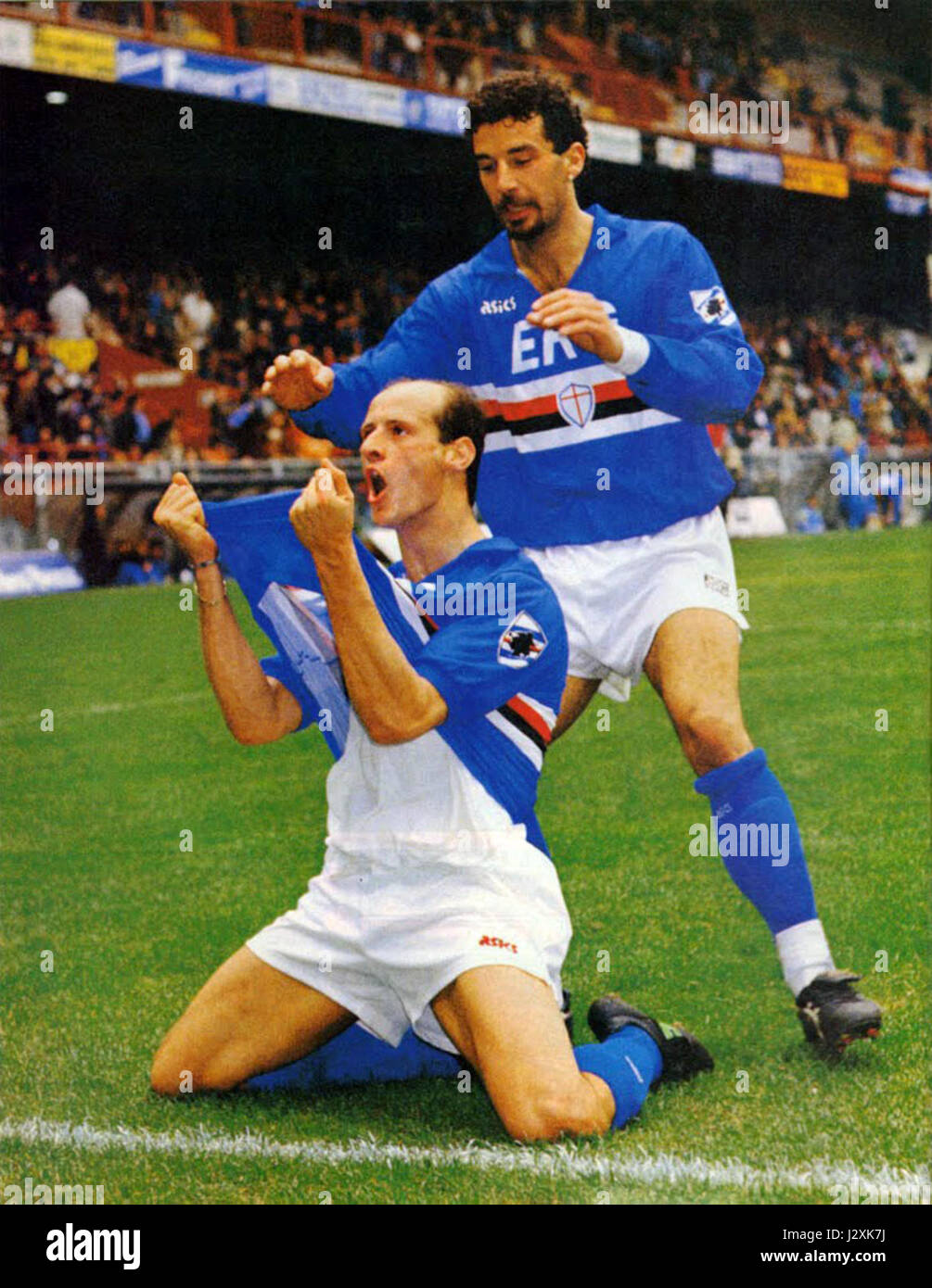 Serie A 1990-91, Sampdoria-Napoli 4-1, Attilio Lombardo e Gianluca Vialli Stock Photo
