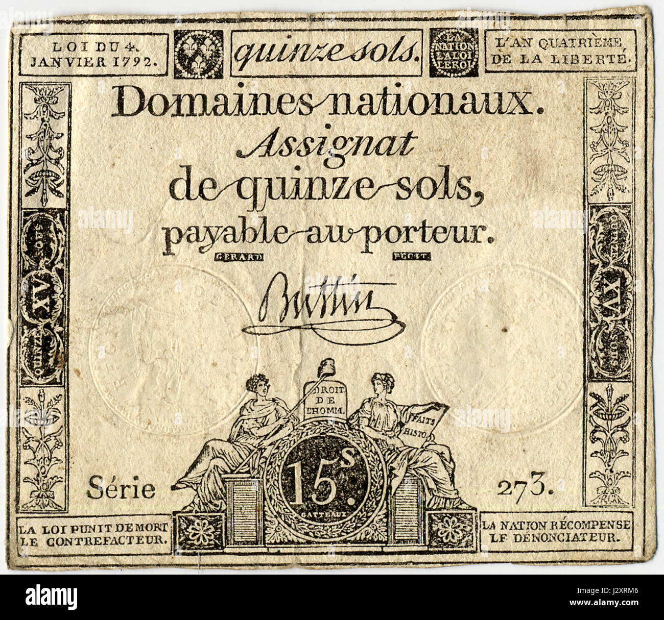 1792 France billet de Loterie Royale 1792 France billet de Loterie Royale