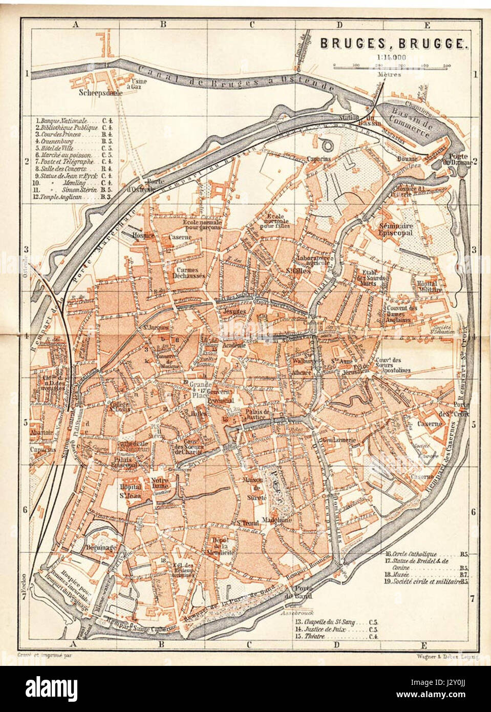Bruges by wagner and debes, 1888 Stock Photo