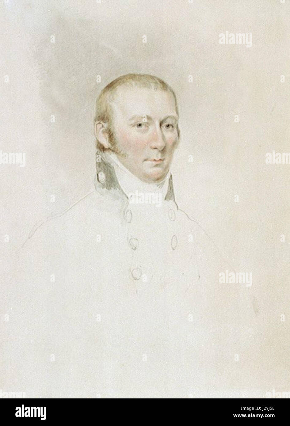 This watercolor painting depicts Captain Edward Riou, a British naval ...