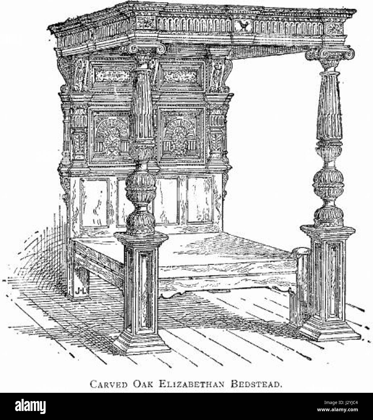 Carved Oak Elizabethan Bedstead Stock Photo Alamy