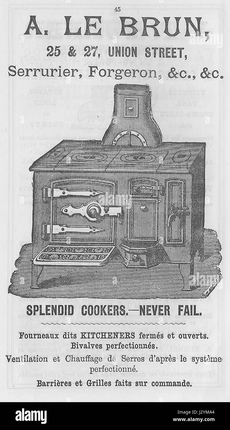 Almanach Chronique de Jersey 1892 Le Brun forge stove Stock Photo