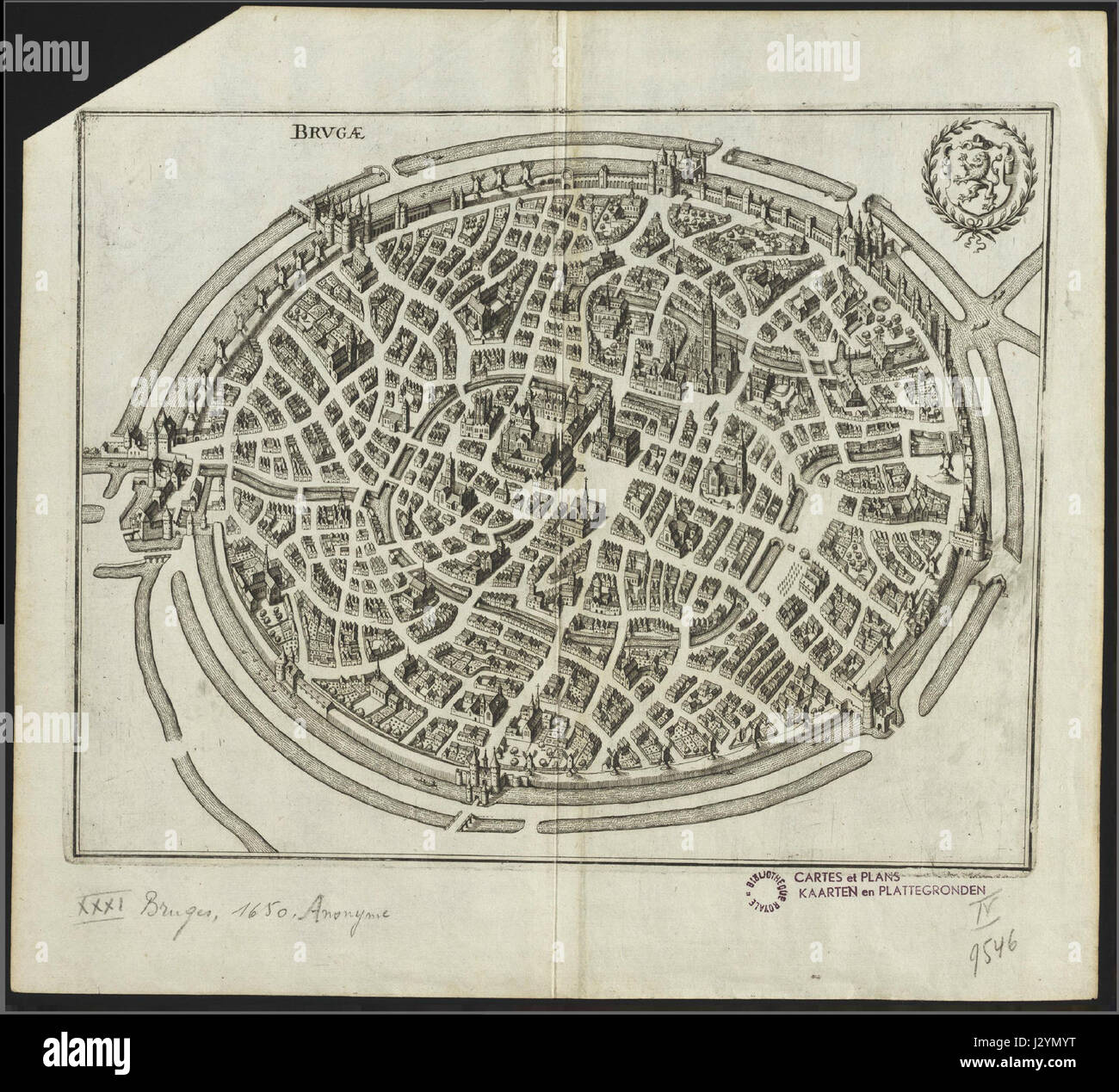 Anoniem stadsplan van Brugge uit 1650 Stock Photo - Alamy
