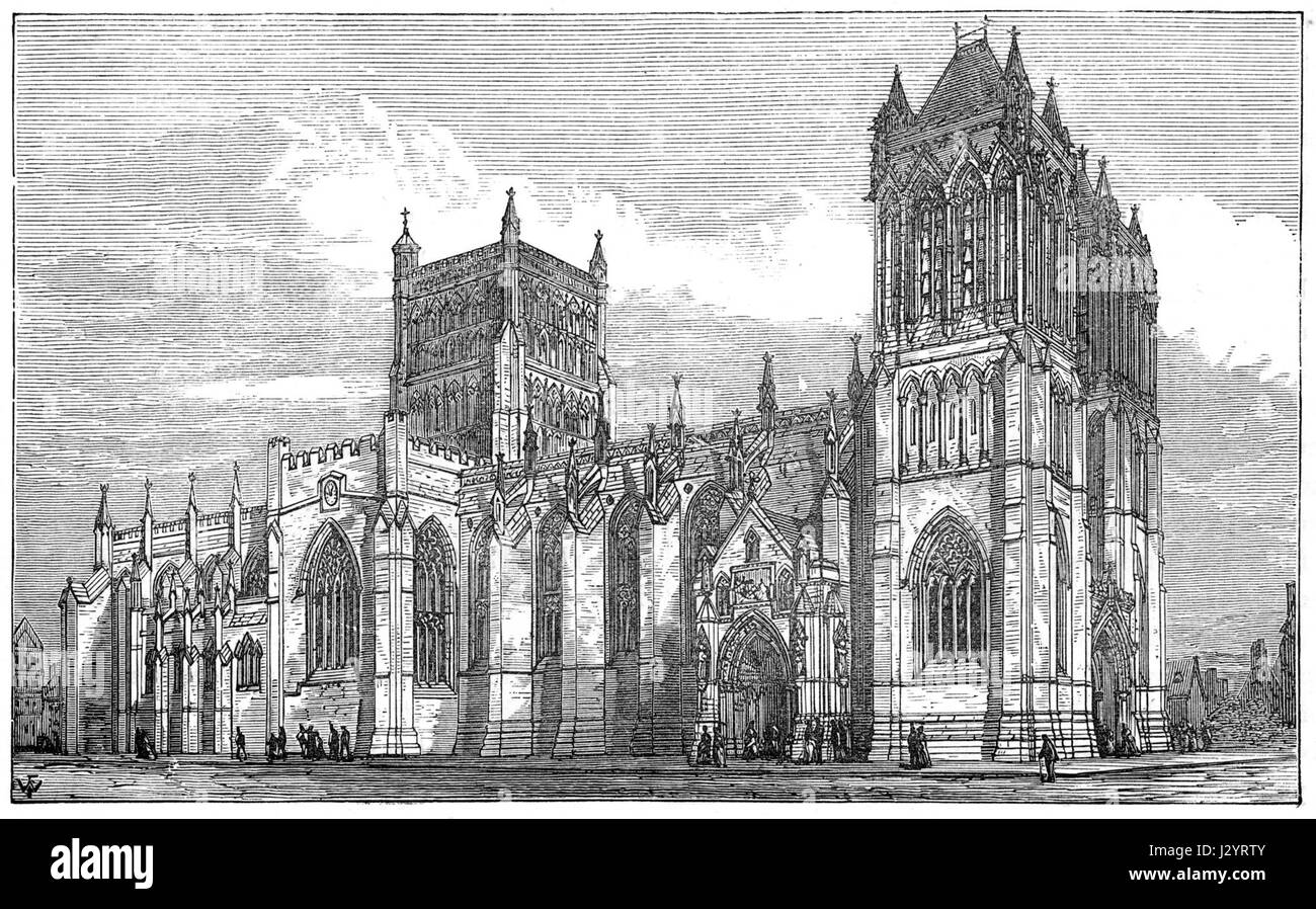 Bristol Cathedral north view showing proposed design of towers Stock Photo