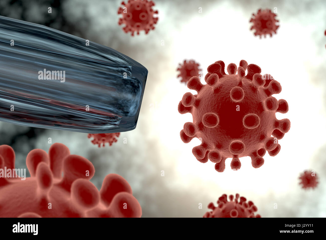 Rendering of a virus isolated in  an organism Stock Photo