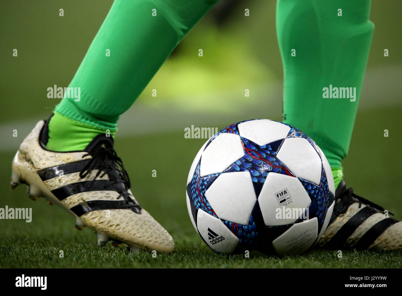 Detail of the boots of Bayern Munich goalkeeper Manuel Neuer and the ball  Stock Photo - Alamy