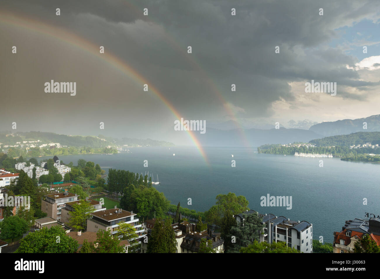 Thunder storm approaching over Lake Lucerne, Switzerland Stock Photo