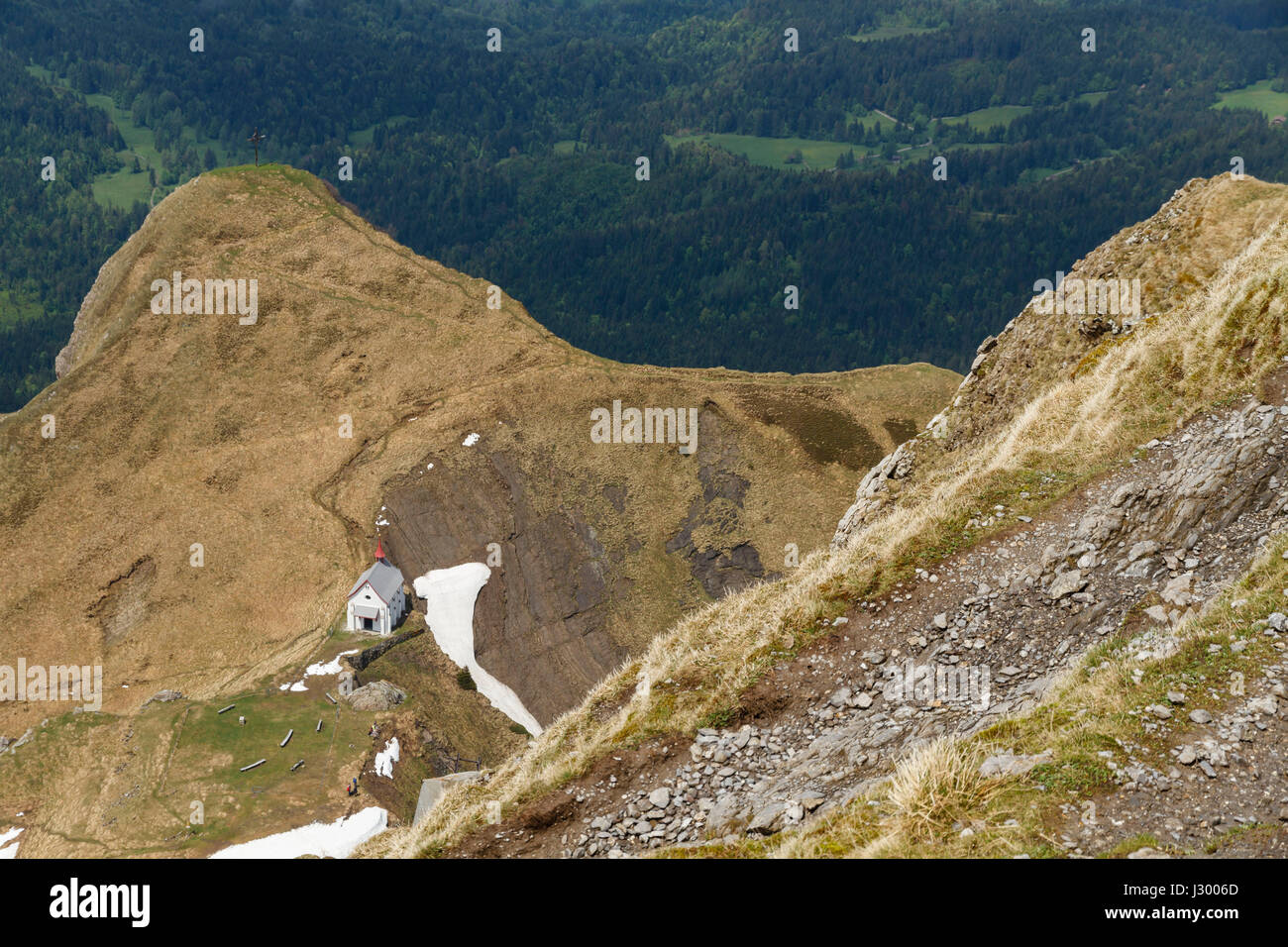 Small alpine church on Mt Pilatus, Lucerne, Switzerland Stock Photo