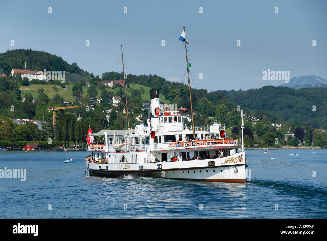 Paddle steamer steam boat on lake Lucerne, Switzerland Stock Photo