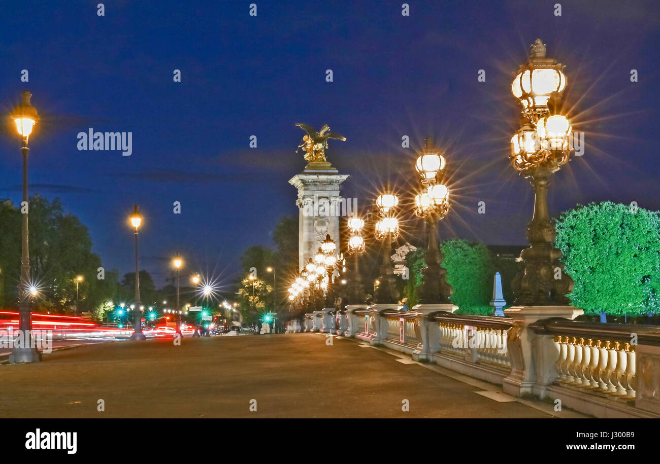 The Bridge of Alexandre III at night, Paris, France Stock Photo