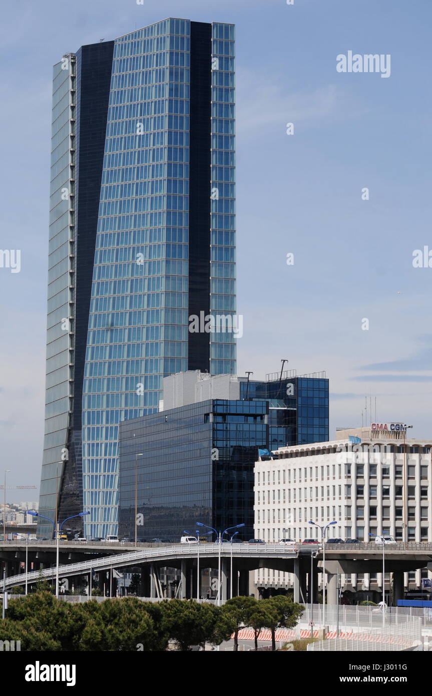 A tour in the modern area of La Joliette harbor, in Marseille Stock