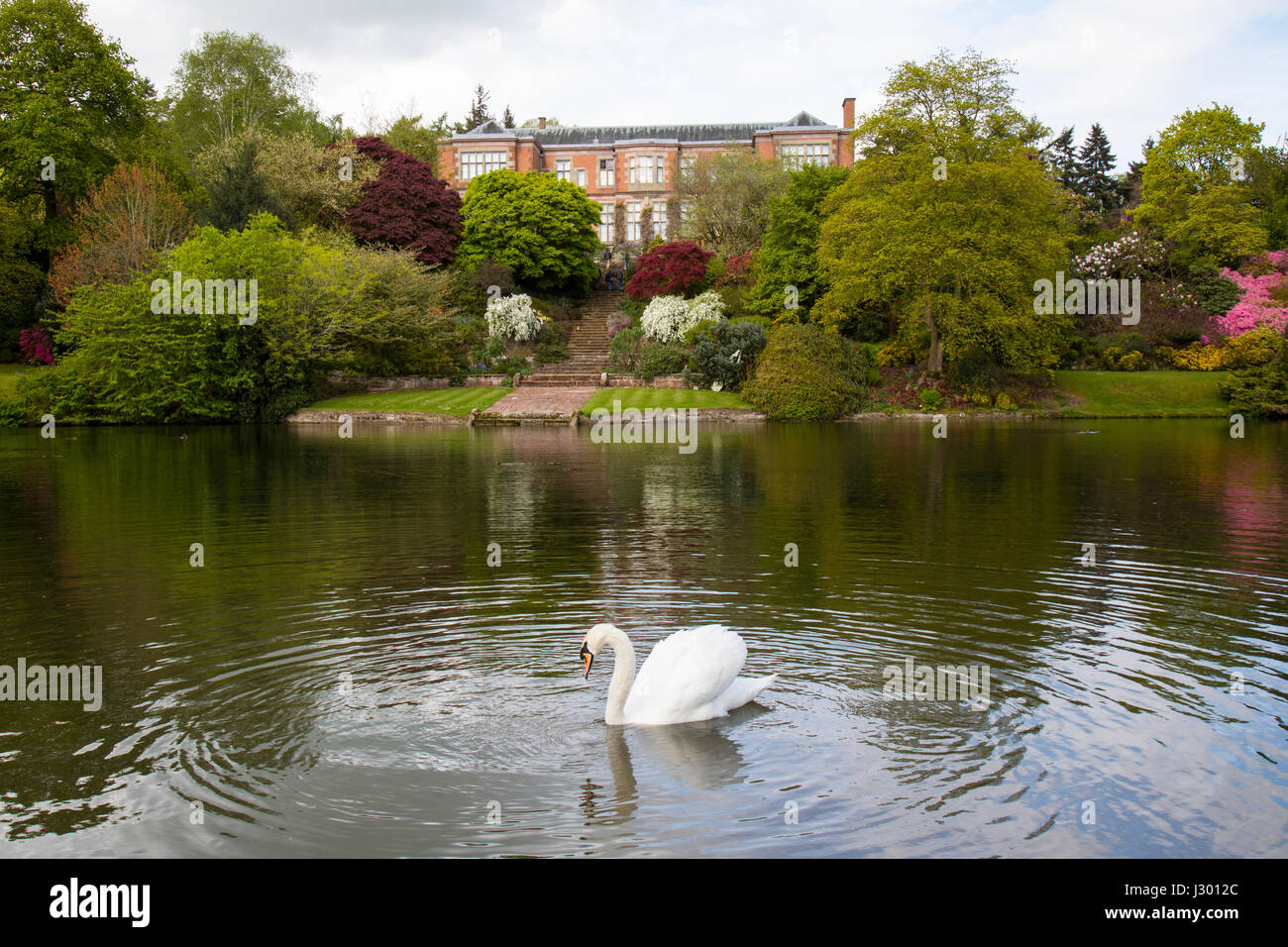 Hodnet Hall in Shropshire, England. View looking over the ornamental garden, noted for its gardens, created in 1922. Stock Photo