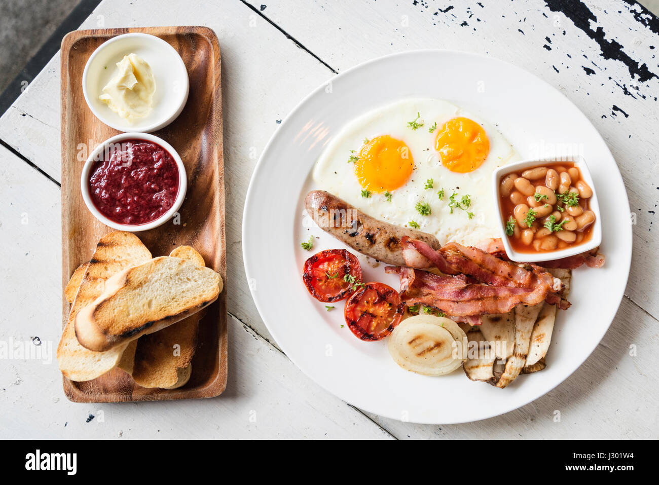 traditional full english british breakfast meal set Stock Photo Alamy
