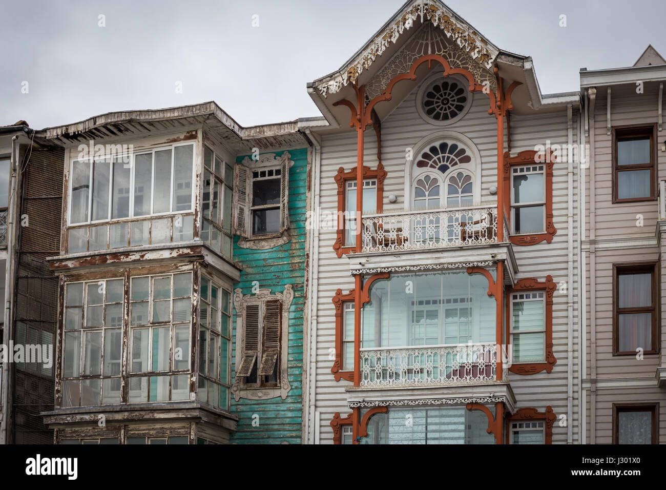 26 FEB 2017, Istanbul, Turkey: Beautiful wooden buildings in Arnavutkoy area of Istanbul, Turkey Stock Photo