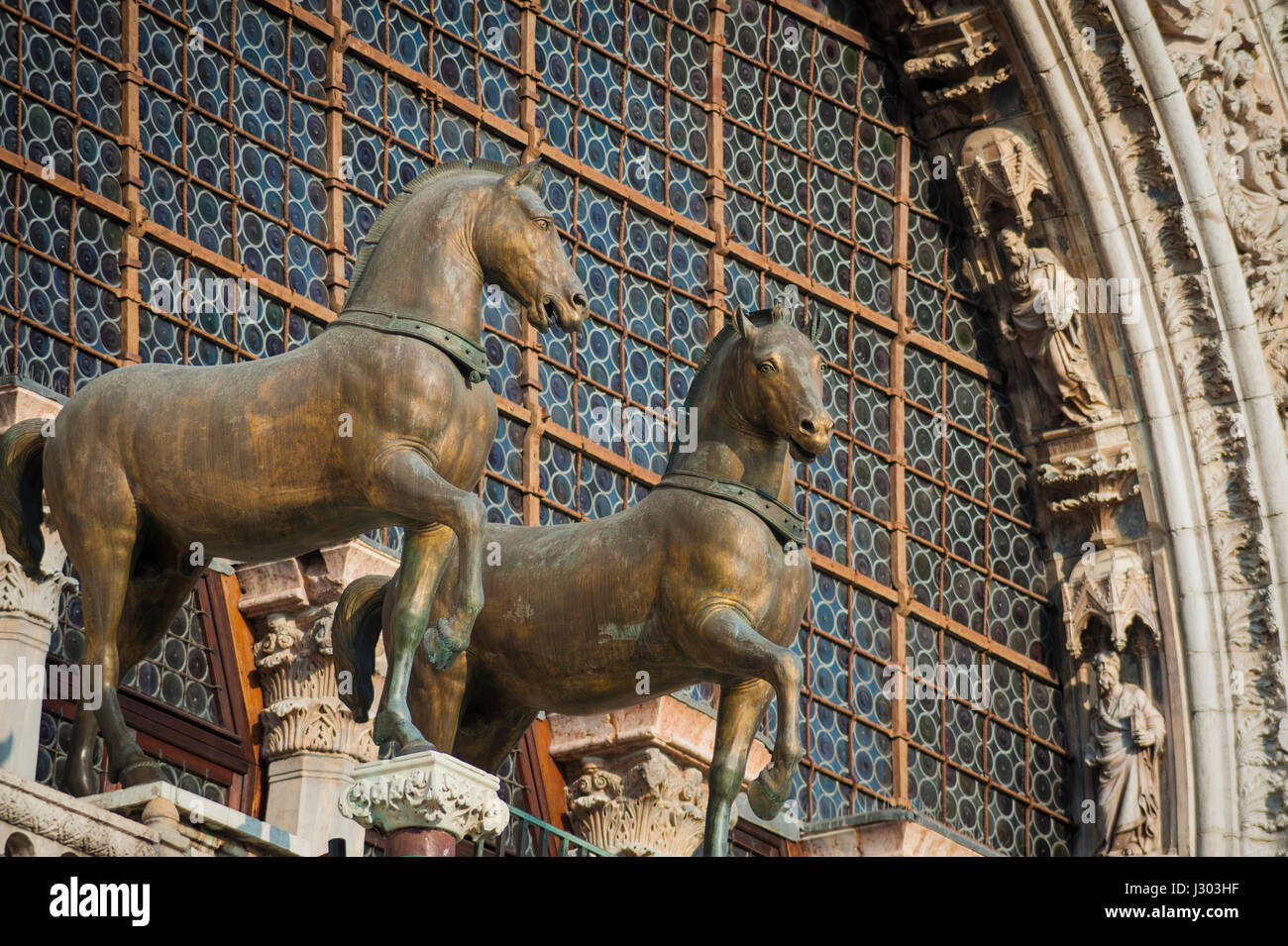 Bronze horse statues on the front of St. Mark's Cathedral in Venice