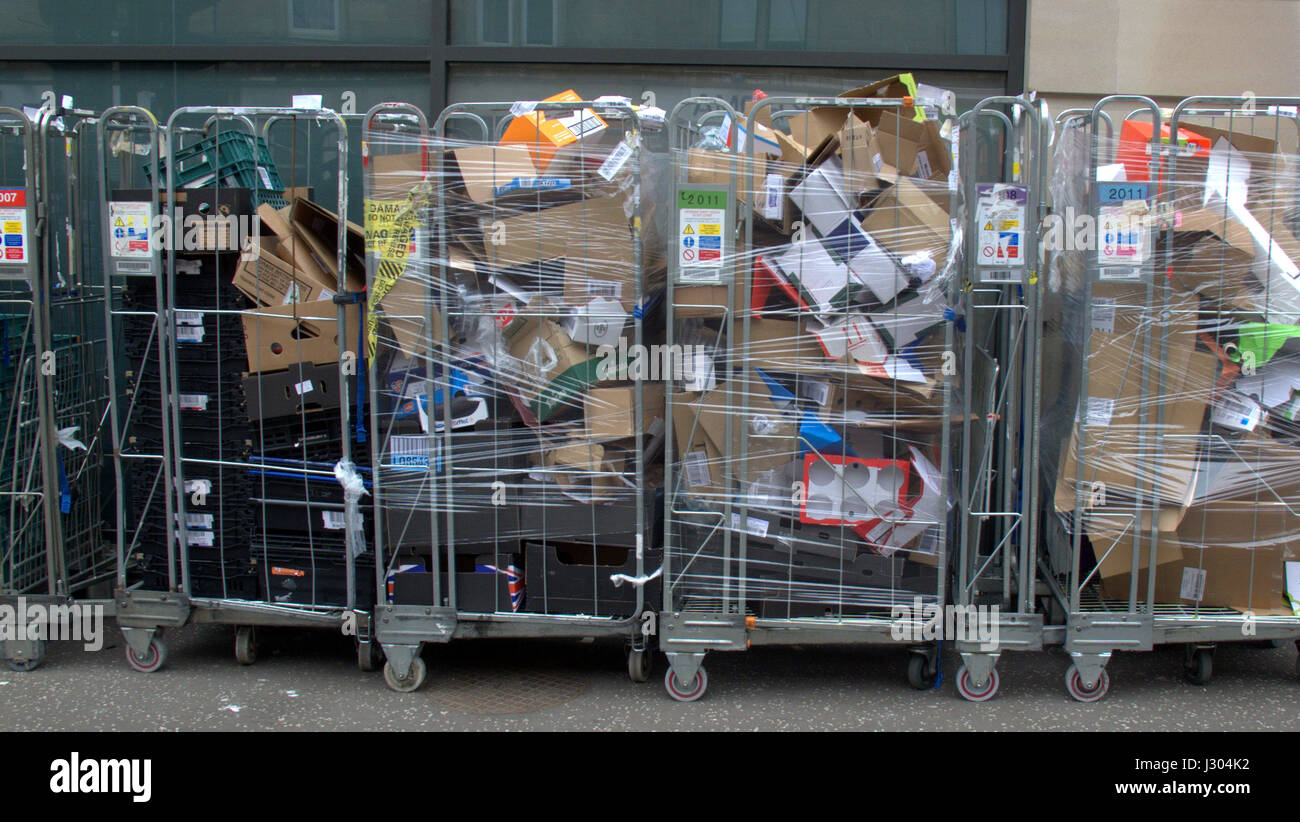 cages of recyclable cardboard boxes Stock Photo