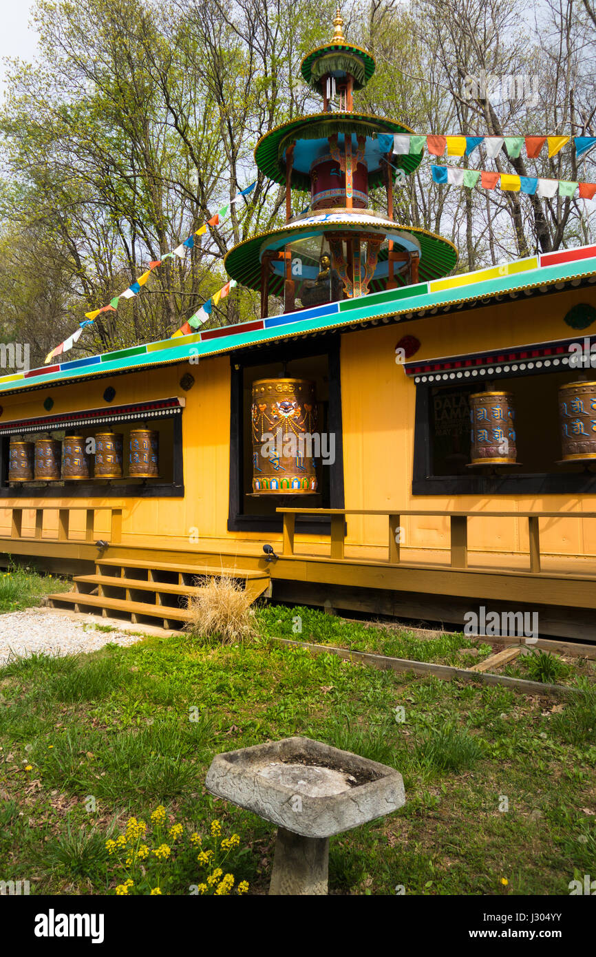 Dedicated to the people of Tibet, The Tibetan Mongolian Buddhist Cultural Center in Bloomington, Indiana, offers a peaceful setting for meditation and Stock Photo