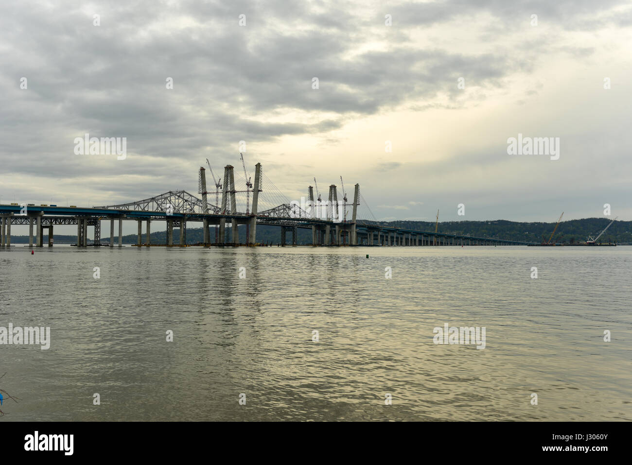 The new Tappan Zee bridge under construction across the Hudson River in New York. Stock Photo
