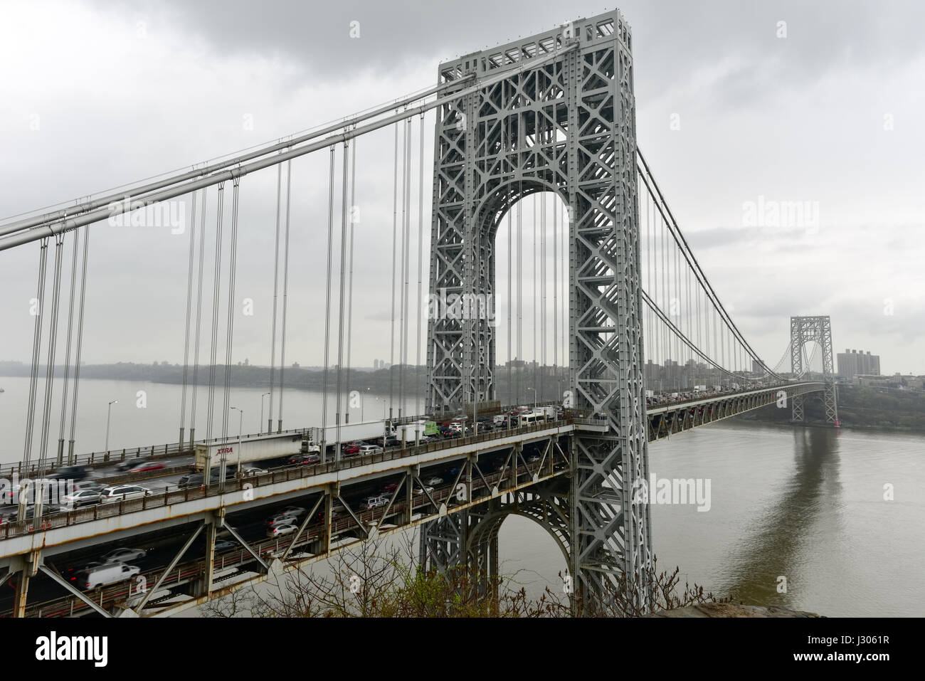 Fort Lee, NJ Feb 22, 2017 Washington Bridge crossing the Hudson River on a overcast
