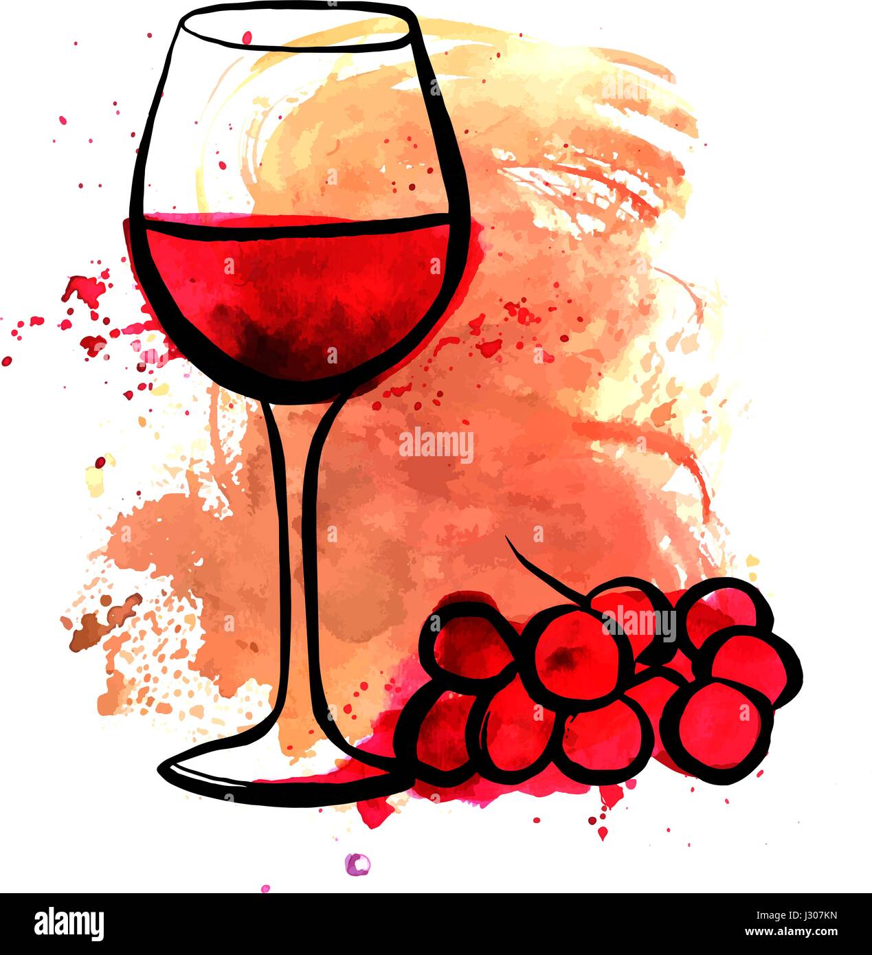 Vector drawing of red wine glass on watercolor texture Stock Vector Image &  Art - Alamy