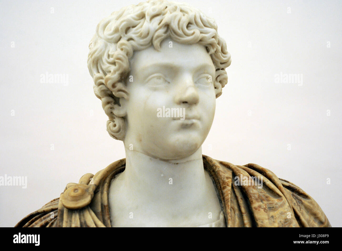 Roman emperor Caracalla (188-217). Caracalla as a youth set in a modern alabaster bust. AD 196-204. National Archaeological Museum. Naples. Italy. Stock Photo