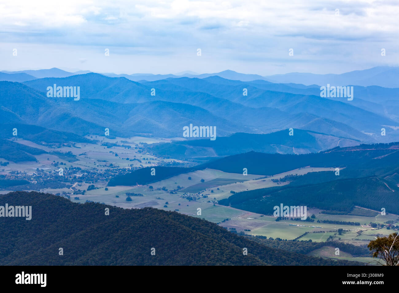 Mountains and countryside - beautiful landscape in muted colors. Victoria, Australia Stock Photo