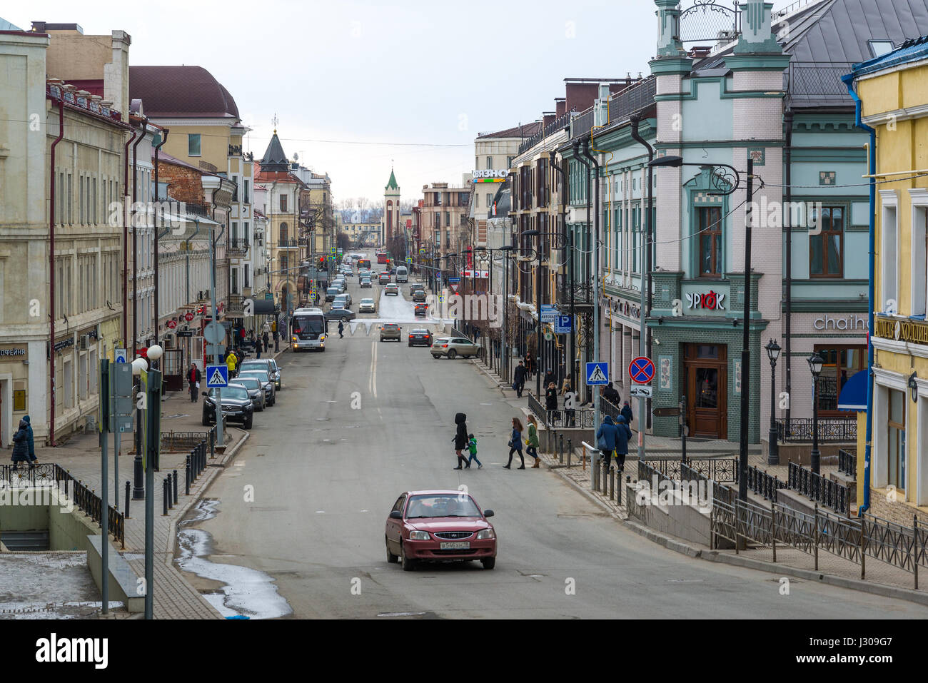 Kazan, Russia - Mar 27.2017. The General view of Chernyshevsky street Stock Photo