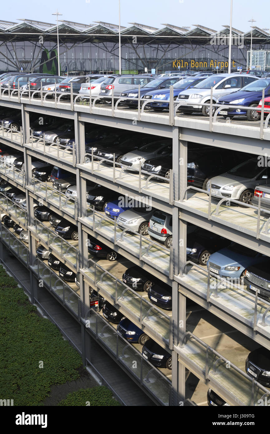 Germany, Cologne, multi-storey car park at the airport Cologne-Bonn. Stock Photo