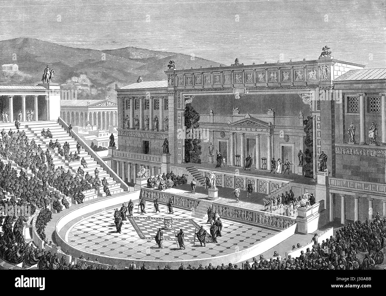 Reconstruction of the Theatre of Dionysus in ancient Athens, Greece Stock Photo